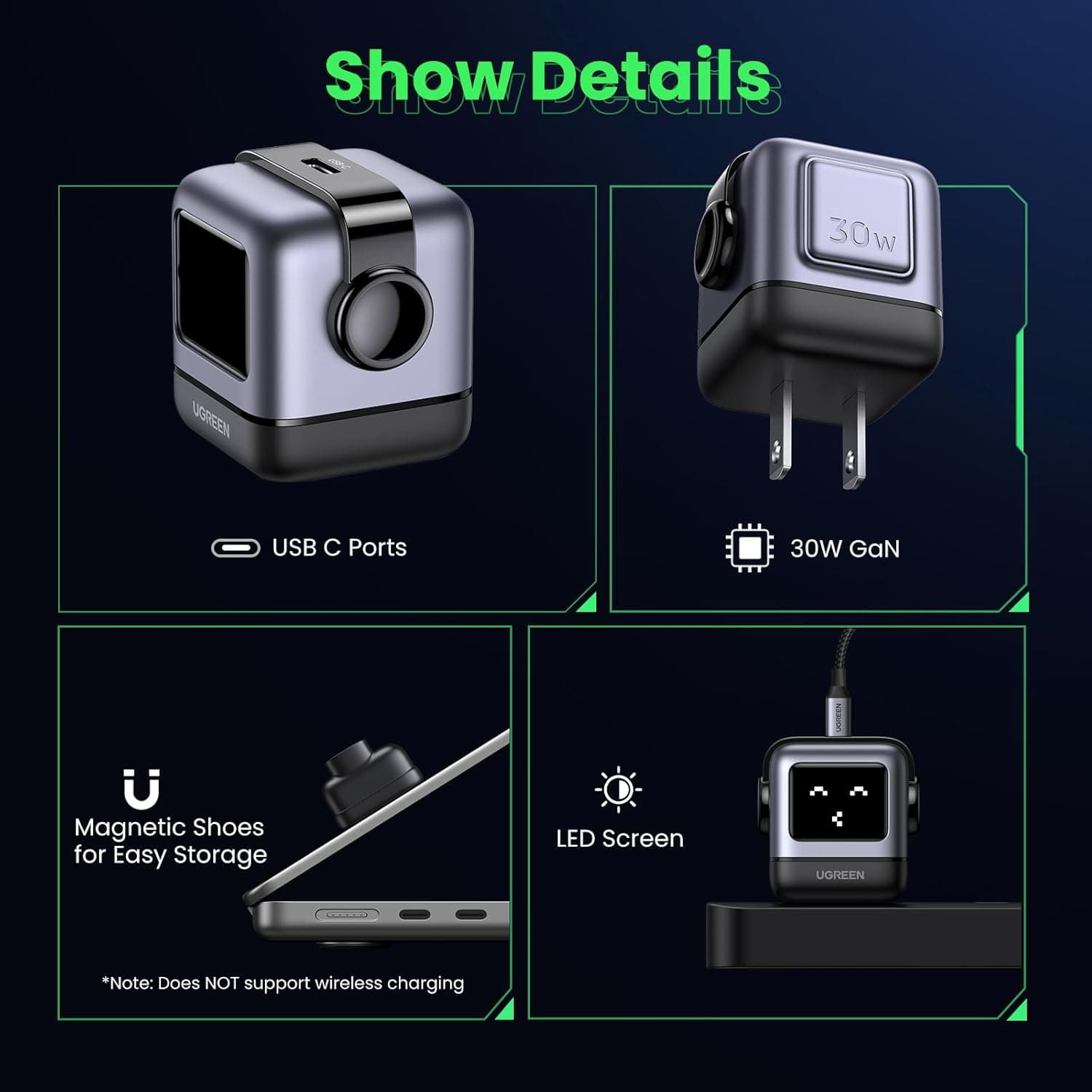 Cargador UGREEN USB C de 30 W Robot GaN 3